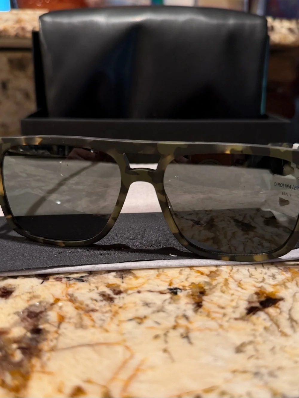 Carolina Lemke NWT Square Aviator Frame Sunglasses - Green Camo Acetate Frames
